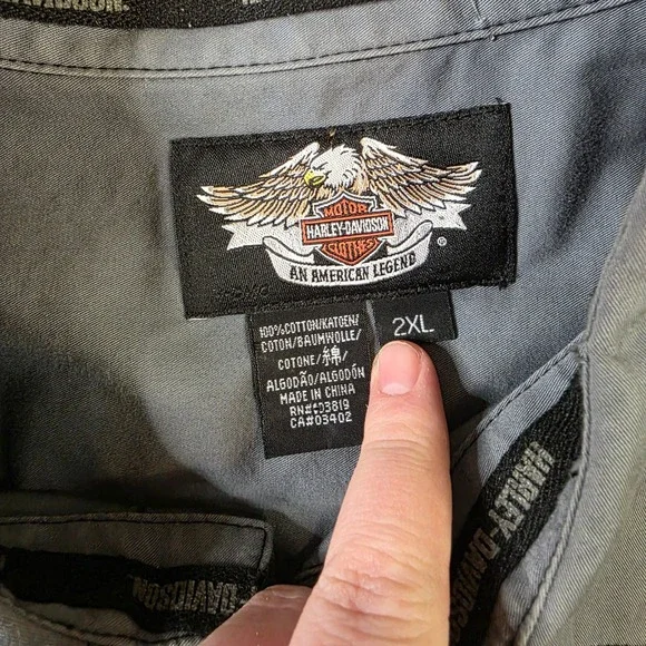 Harley Davidson Shirt 2XL Black Gray Button Up Shop Shirt Embroidered Logo Biker - Picture 4 of 9